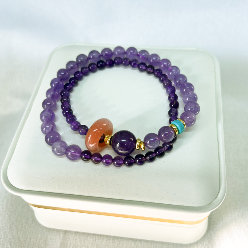 Brățară de cristal pentru femei — mărgele cu ametist și cristal de căpșună, bijuterii în stil etnic geometric