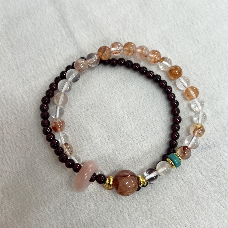 Brățară de cristal pentru femei — mărgele cu ametist și cristal de căpșună, bijuterii în stil etnic geometric