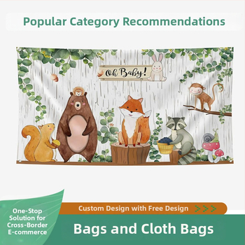 Parti háttérhez készült banner — poliészter, északi stílus, animációs/ Cartoon minta, téglalap alakú, digitális hőtranszfer