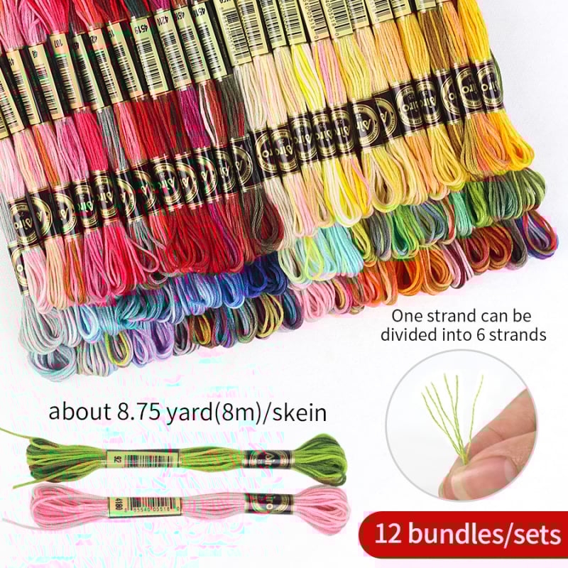 Kryžminio siuvimo siūlų rinkinys, 8,6 m, 6 siūlai, gradientinis segmento dažymas, poliesteris