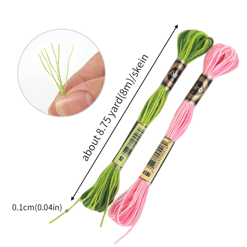 Kryžminio siuvimo siūlų rinkinys, 8,6 m, 6 siūlai, gradientinis segmento dažymas, poliesteris