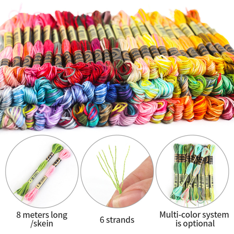 Kryžminio siuvimo siūlų rinkinys, 8,6 m, 6 siūlai, gradientinis segmento dažymas, poliesteris