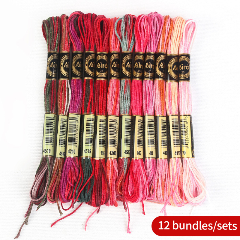 Kryžminio siuvimo siūlų rinkinys, 8,6 m, 6 siūlai, gradientinis segmento dažymas, poliesteris