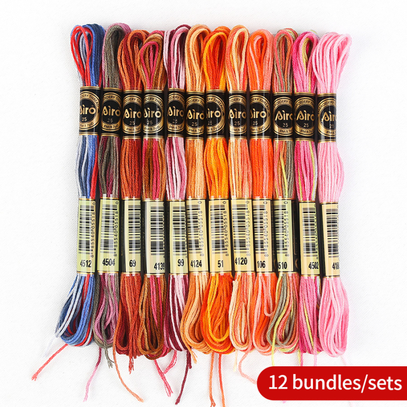 Kryžminio siuvimo siūlų rinkinys, 8,6 m, 6 siūlai, gradientinis segmento dažymas, poliesteris