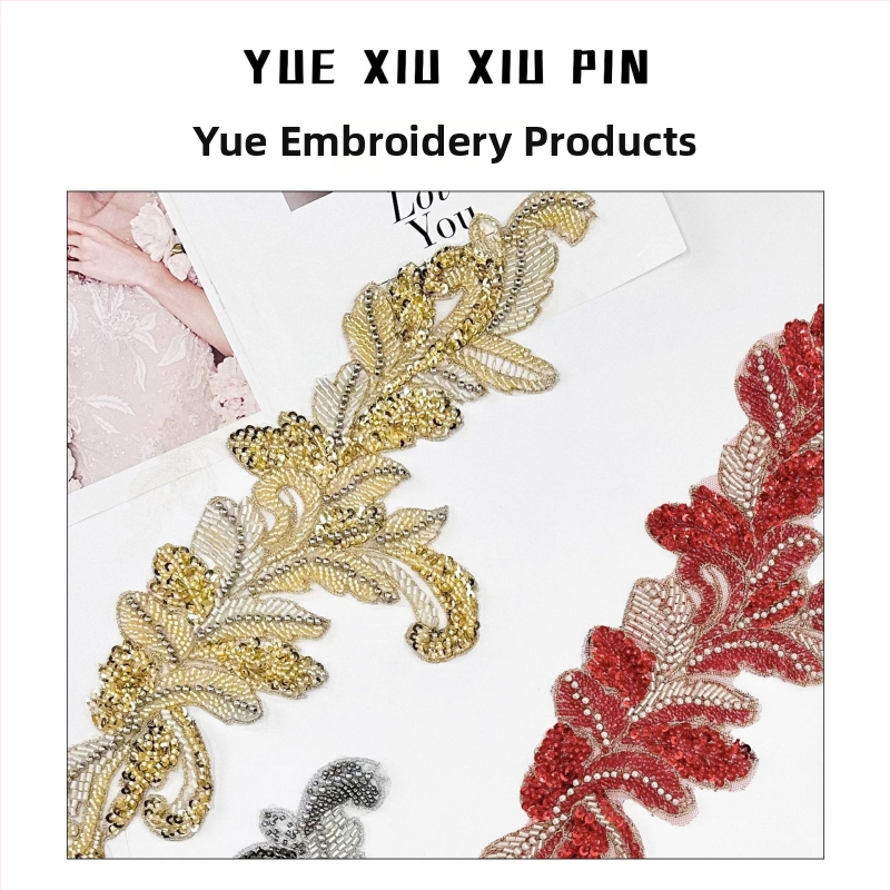 Vyšívané appliácie v tvare listu so sequínmi, 3D textilné appliácie z polyesteru pre kabáty, čiapky, šaty a doplnky