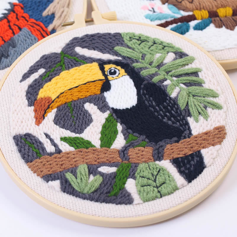 Lininis punch needle kilimo siuvimo rinkinys – gyvūnų karikatūra, DIY, audinio siuvimo rinkinys