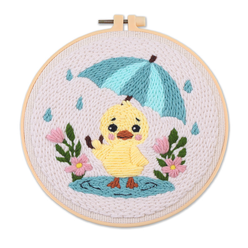 Lininis punch needle kilimo siuvimo rinkinys – gyvūnų karikatūra, DIY, audinio siuvimo rinkinys