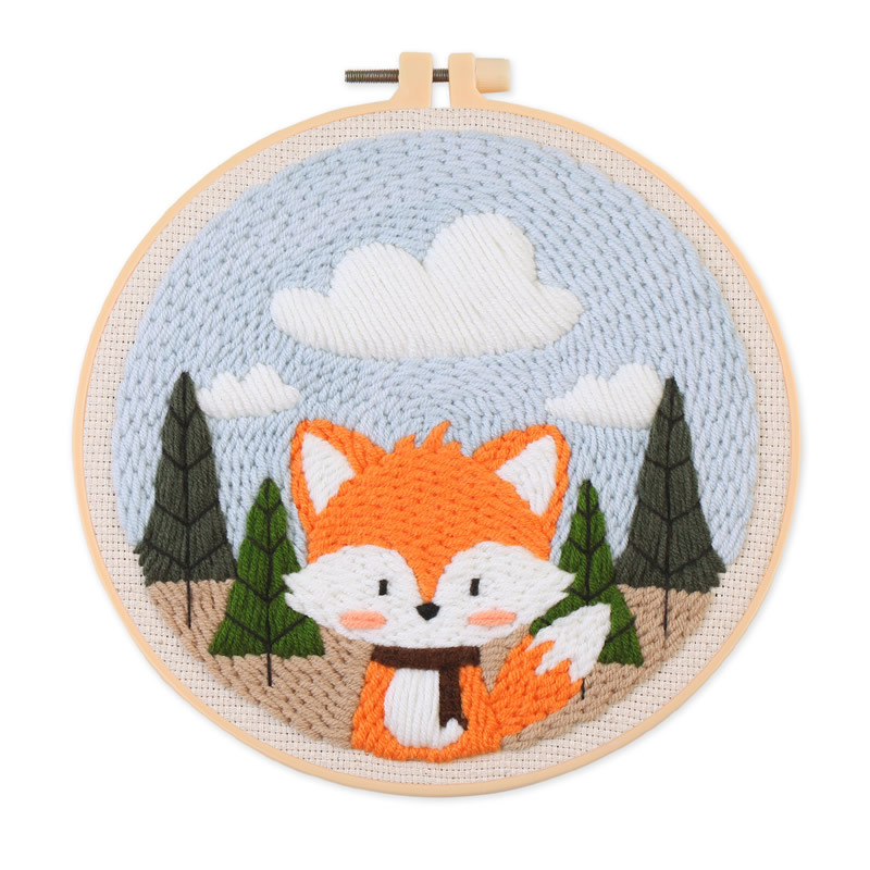 Lininis punch needle kilimo siuvimo rinkinys – gyvūnų karikatūra, DIY, audinio siuvimo rinkinys