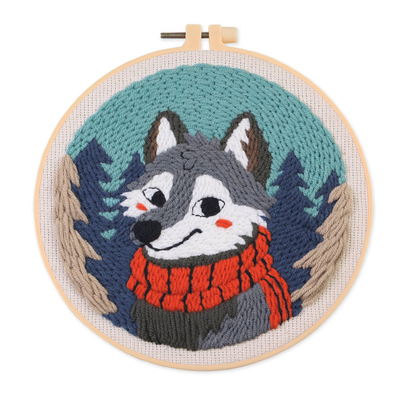 Lininis punch needle kilimo siuvimo rinkinys – gyvūnų karikatūra, DIY, audinio siuvimo rinkinys