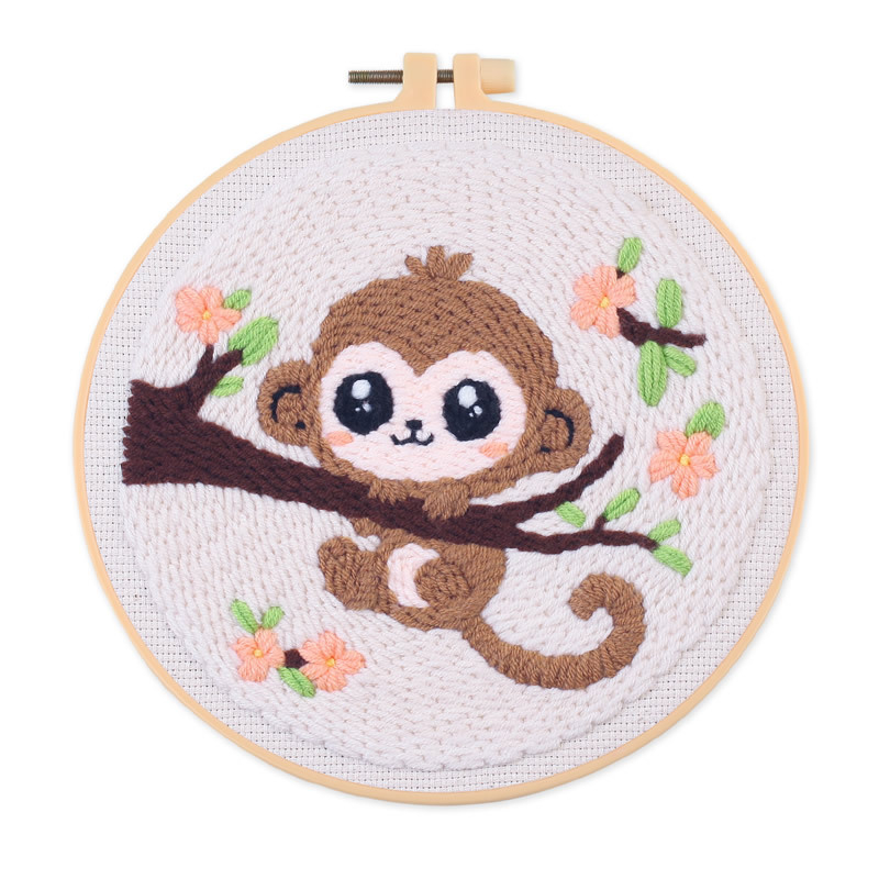 Lininis punch needle kilimo siuvimo rinkinys – gyvūnų karikatūra, DIY, audinio siuvimo rinkinys