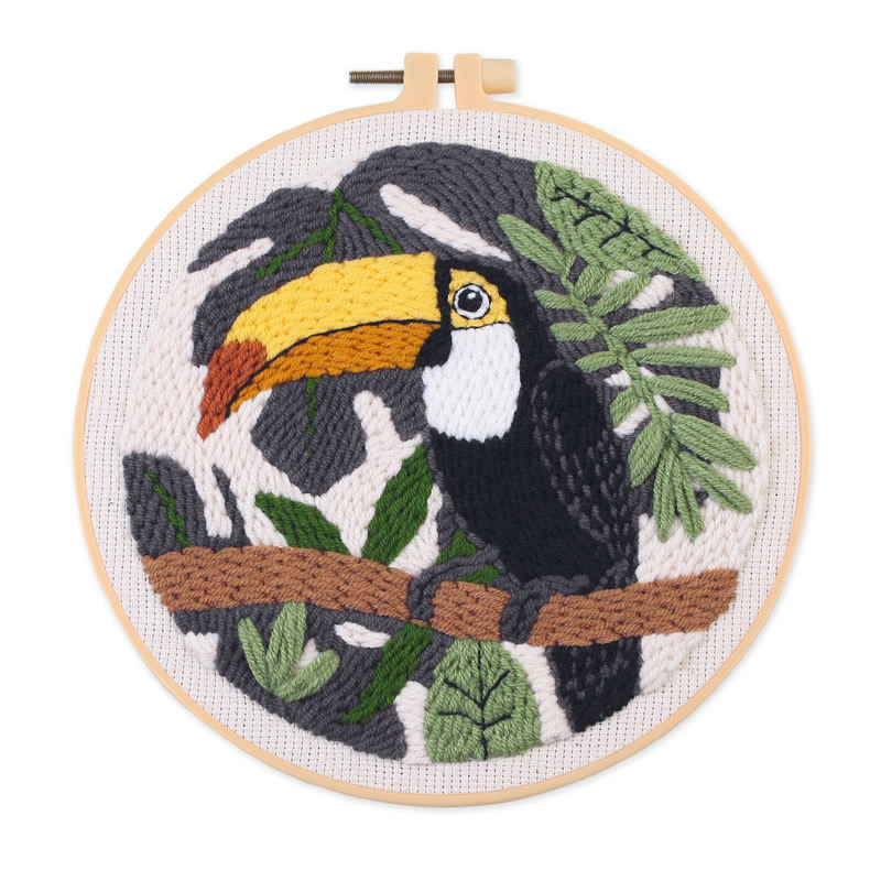 Lininis punch needle kilimo siuvimo rinkinys – gyvūnų karikatūra, DIY, audinio siuvimo rinkinys