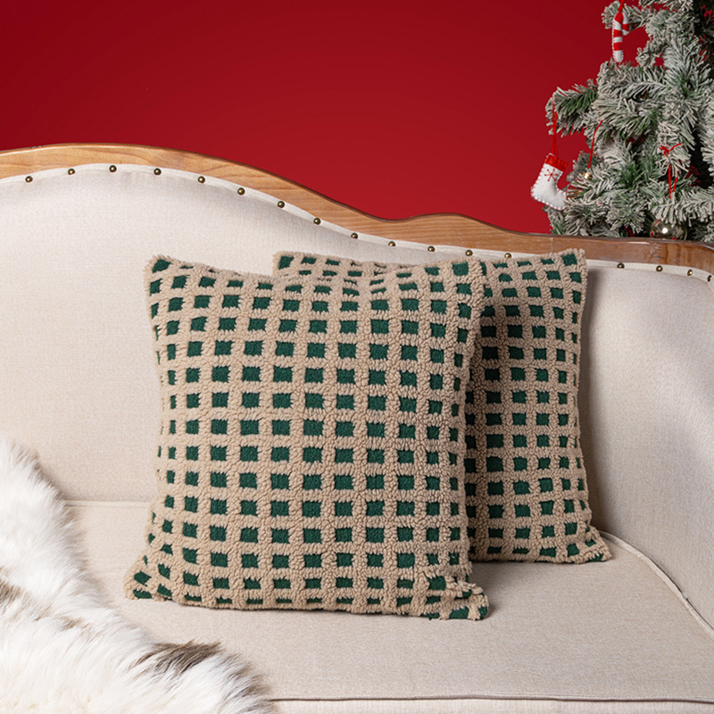 Jastučnica s božićnim drvcom, 45×45 cm, chenille materijal, geometrijski apstraktni uzorak, moderni minimalistički stil, pogodno za spavaću sobu, dnevni boravak ili ured