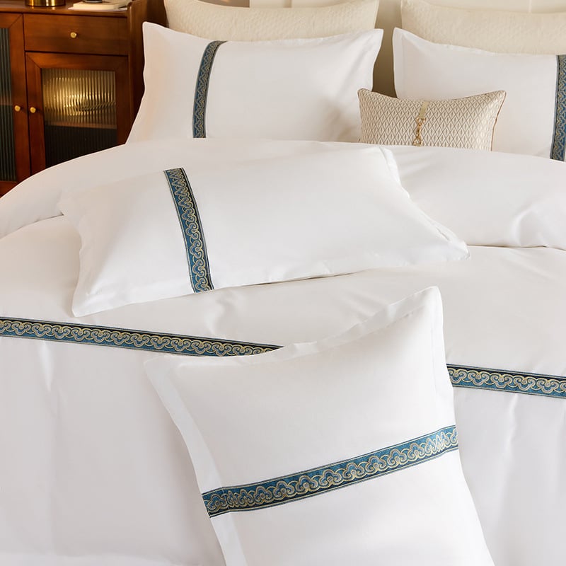 Set de două fețe de pernă pentru lenjerie de pat de hotel de cinci stele – velur, yarn-dyed twill/plain weave, 30s țesătură