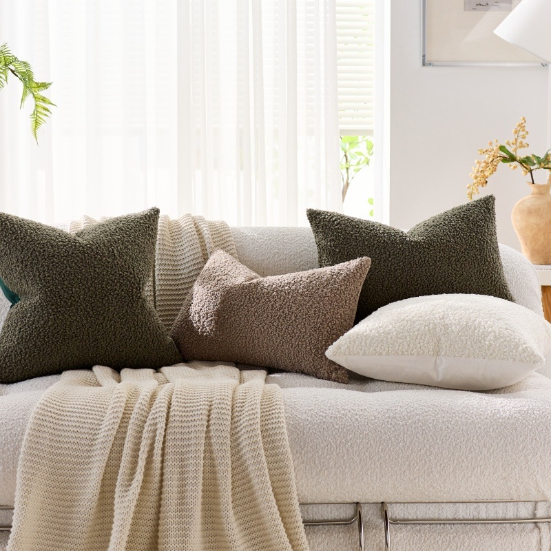 Husă pentru pernă de living, stil nordic, catifea Teddy, model solid, poliester