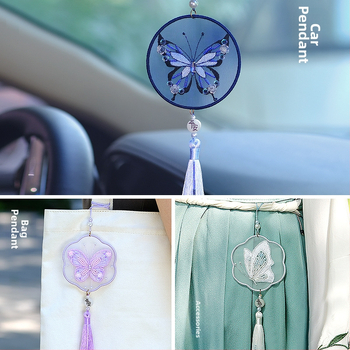 DIY kézimunka hímzőkészlet pillangó autómedálhoz — textil hímzés, egyéb hímző elemek, helyiségek: nappali, hálószoba, dolgozószoba