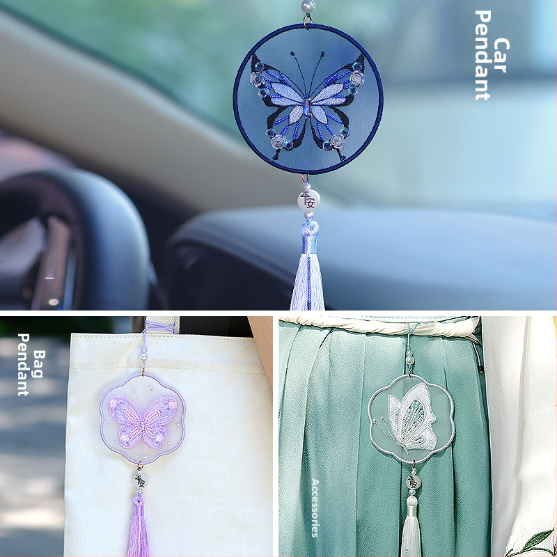 DIY kézimunka hímzőkészlet pillangó autómedálhoz — textil hímzés, egyéb hímző elemek, helyiségek: nappali, hálószoba, dolgozószoba