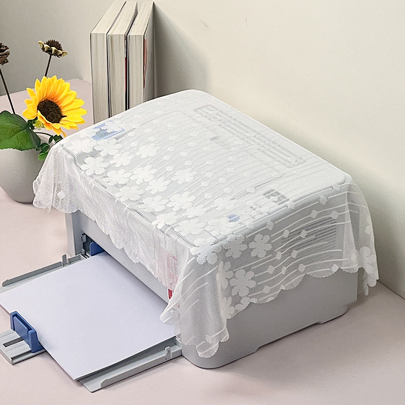 Paprastos nėrinių dizaino spausdintuvo dulkių gaubtas — poliesterio audinys, paprastas ir modernus stilius; Jialmei; tinkamas svetainei, miegamajam ir restoranui.