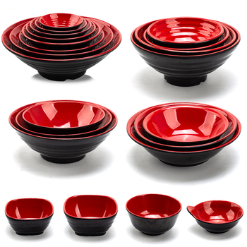 Melamininių dubenėlių rinkinys su šaukšteliu — nereguliarios formos, glazūruotas paviršius, vientisas raštas, logotipo spauda