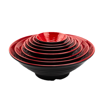 Melamininių dubenėlių rinkinys su šaukšteliu — nereguliarios formos, glazūruotas paviršius, vientisas raštas, logotipo spauda