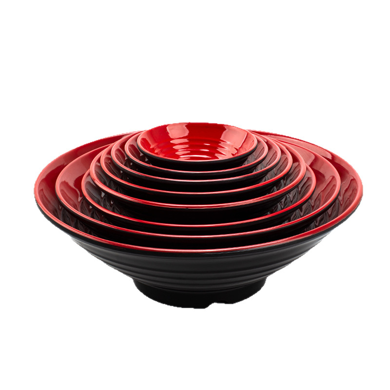 Melamininių dubenėlių rinkinys su šaukšteliu — nereguliarios formos, glazūruotas paviršius, vientisas raštas, logotipo spauda