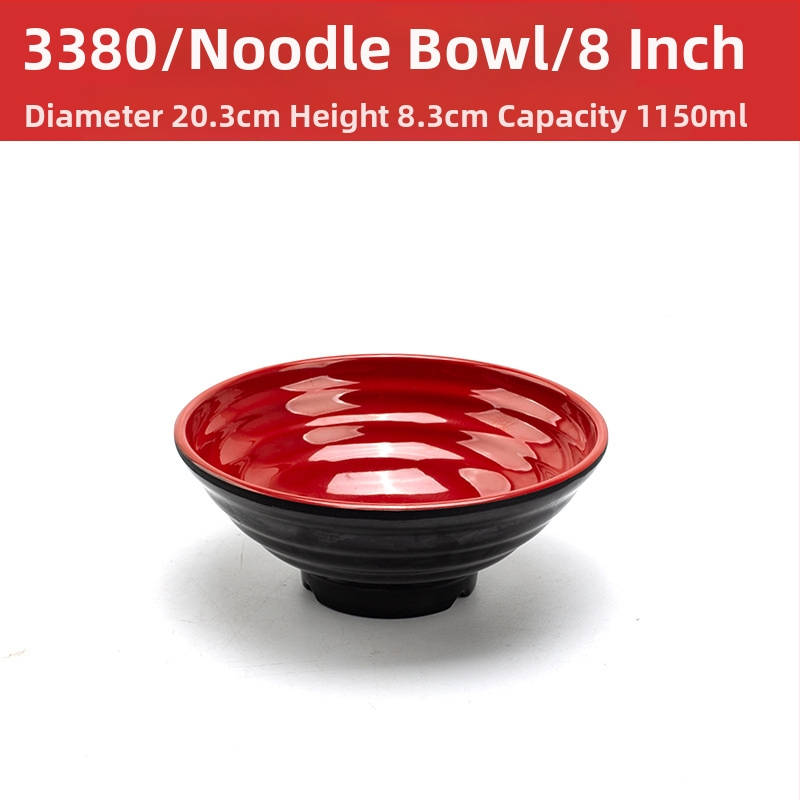 Melamininių dubenėlių rinkinys su šaukšteliu — nereguliarios formos, glazūruotas paviršius, vientisas raštas, logotipo spauda