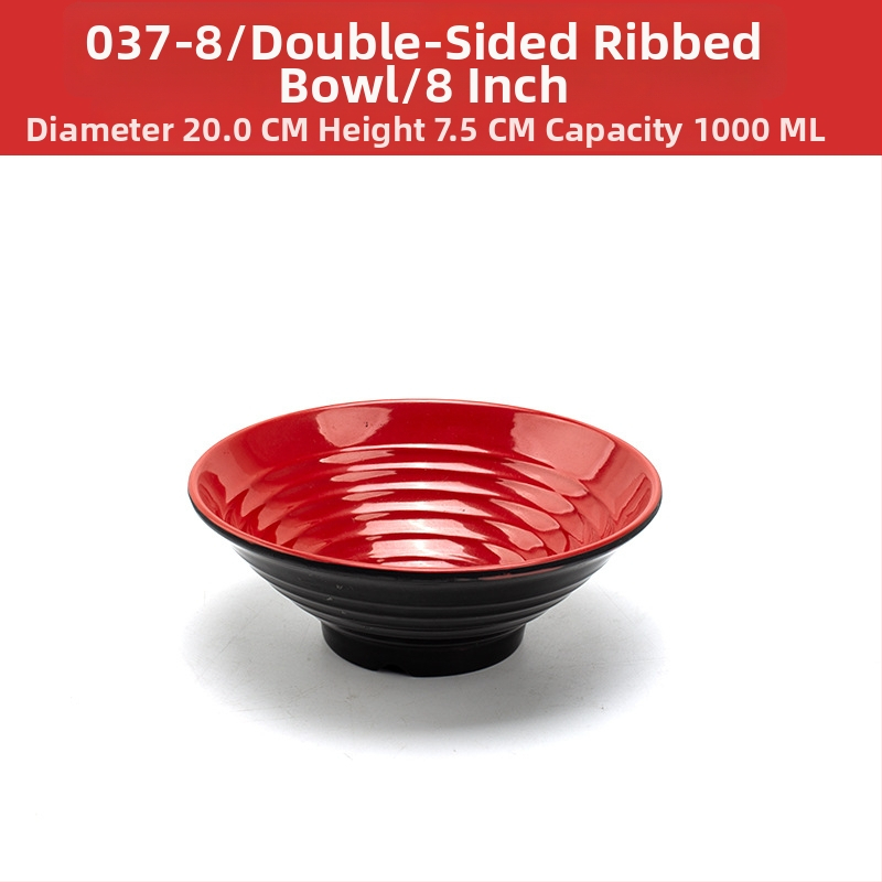 Melamininių dubenėlių rinkinys su šaukšteliu — nereguliarios formos, glazūruotas paviršius, vientisas raštas, logotipo spauda