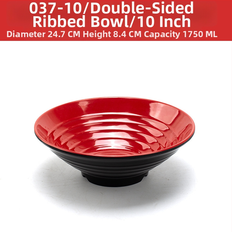 Melamininių dubenėlių rinkinys su šaukšteliu — nereguliarios formos, glazūruotas paviršius, vientisas raštas, logotipo spauda