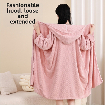 Prosop de baie cu glugă, în stil halat, fleece coral, 100% poliester, 450 g, potrivit toamnei, unisex adulți