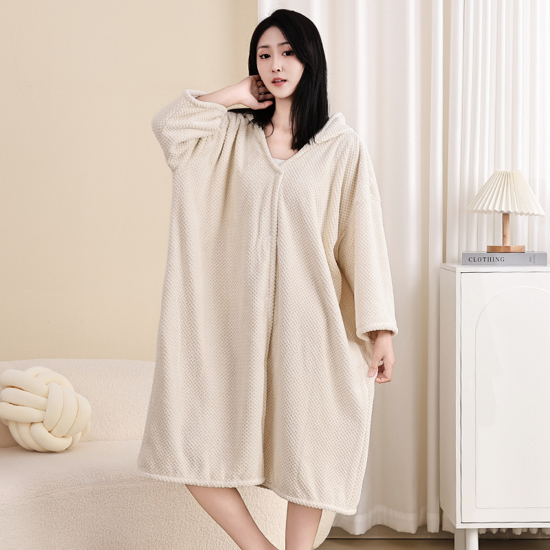 Prosop de baie cu glugă, în stil halat, fleece coral, 100% poliester, 450 g, potrivit toamnei, unisex adulți