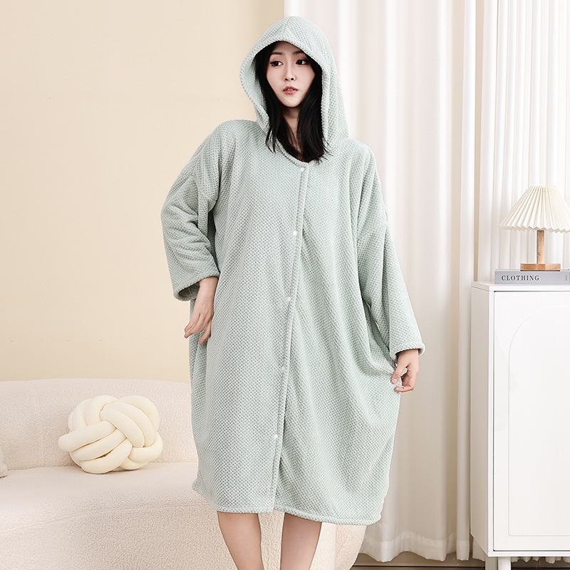 Prosop de baie cu glugă, în stil halat, fleece coral, 100% poliester, 450 g, potrivit toamnei, unisex adulți