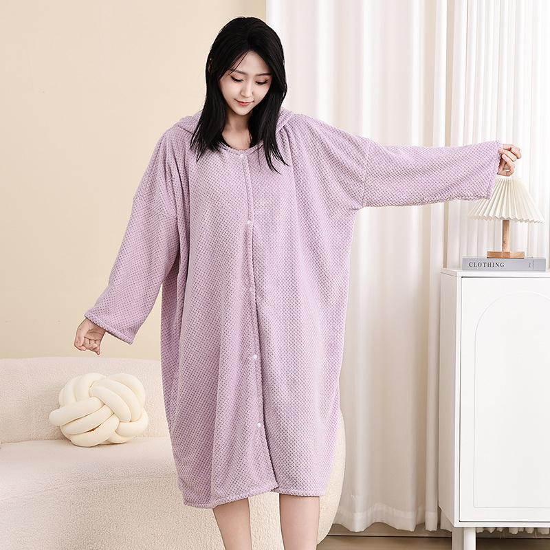 Prosop de baie cu glugă, în stil halat, fleece coral, 100% poliester, 450 g, potrivit toamnei, unisex adulți