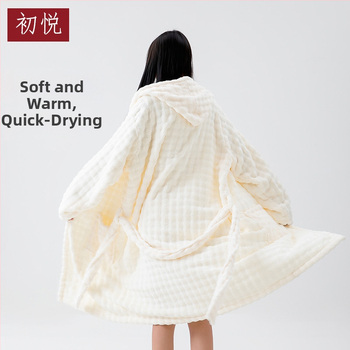 Halat de baie cu glugă pentru femei, mâneci lungi, polar coral, 100% poliester, iarnă, 860 g