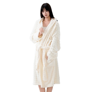 Halat de baie cu glugă pentru femei, mâneci lungi, polar coral, 100% poliester, iarnă, 860 g