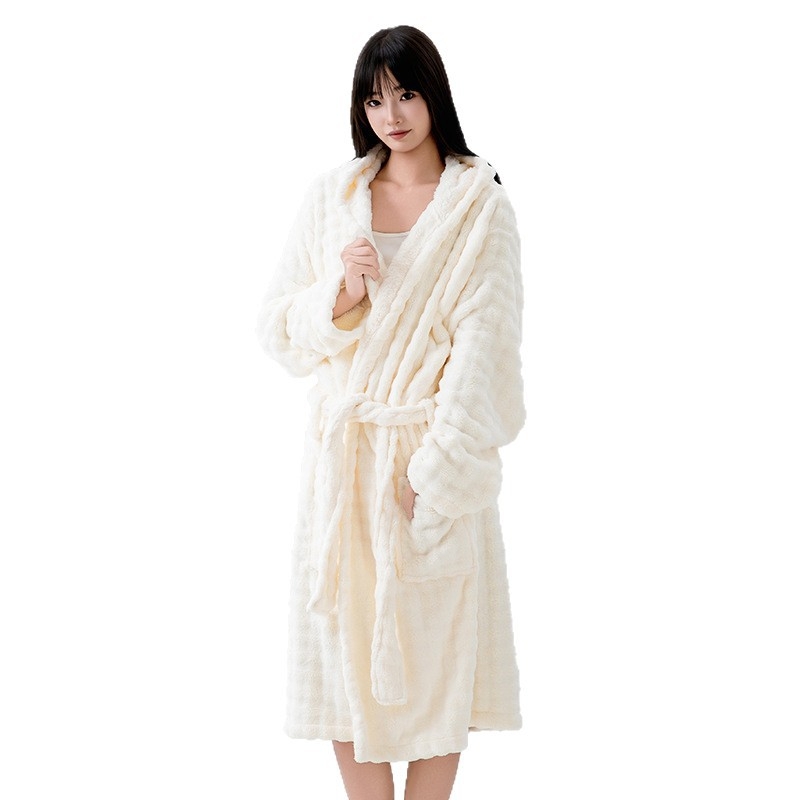 Halat de baie cu glugă pentru femei, mâneci lungi, polar coral, 100% poliester, iarnă, 860 g