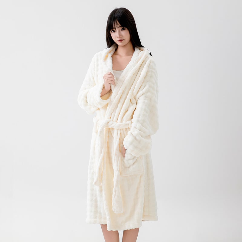 Halat de baie cu glugă pentru femei, mâneci lungi, polar coral, 100% poliester, iarnă, 860 g