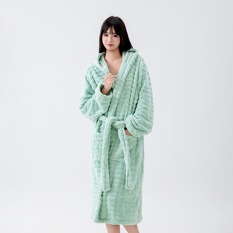 Halat de baie cu glugă pentru femei, mâneci lungi, polar coral, 100% poliester, iarnă, 860 g