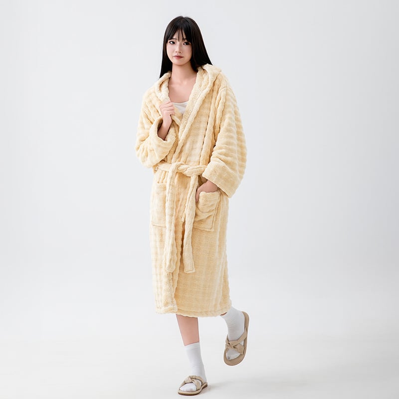 Halat de baie cu glugă pentru femei, mâneci lungi, polar coral, 100% poliester, iarnă, 860 g