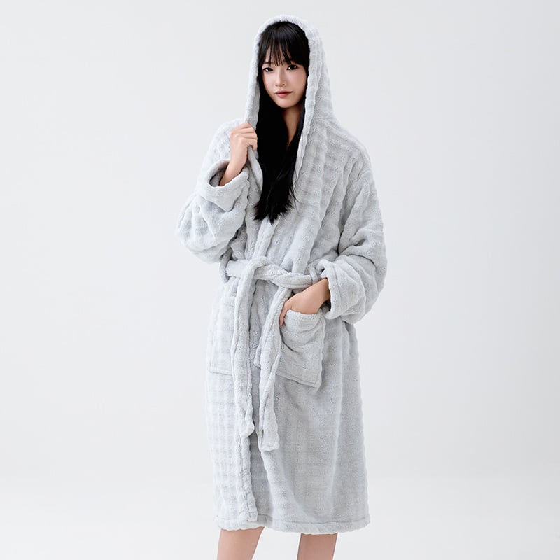 Halat de baie cu glugă pentru femei, mâneci lungi, polar coral, 100% poliester, iarnă, 860 g