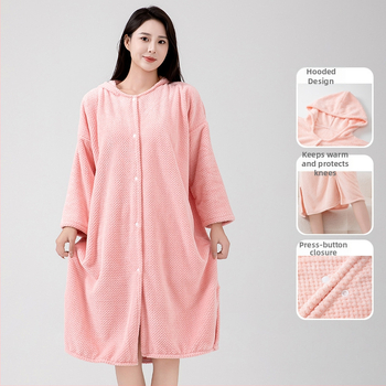 Halat de baie pentru femei, Fleece Coral, 580 g, Fibre de polyester, Iarnă