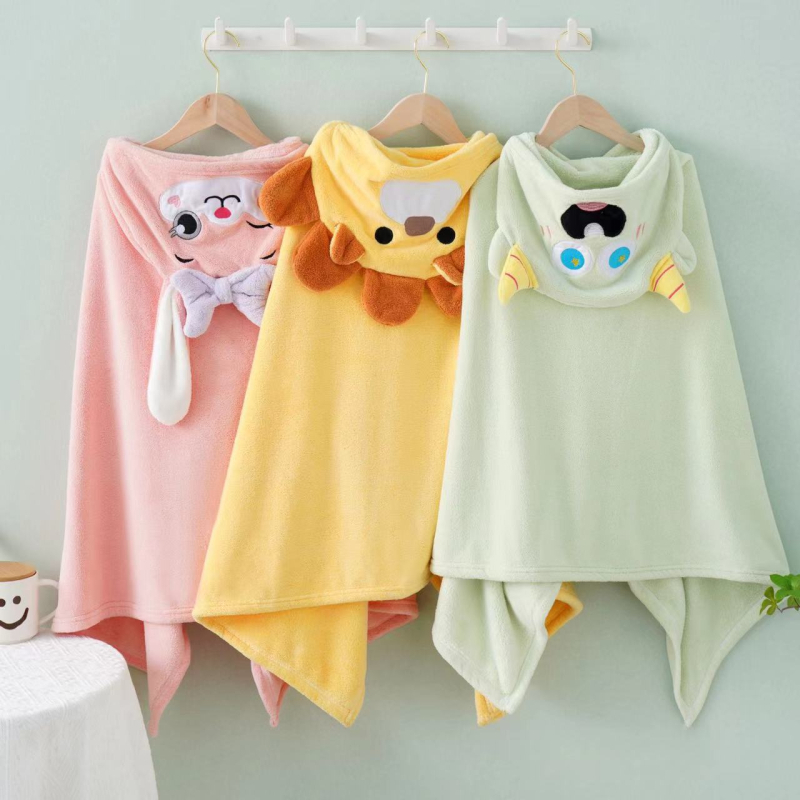 Jin Wan Dječji kupaći ručnik s kapuljačom — mekani koralni fleece, nosivi, zgušnjen, 400–500 g, upijajući