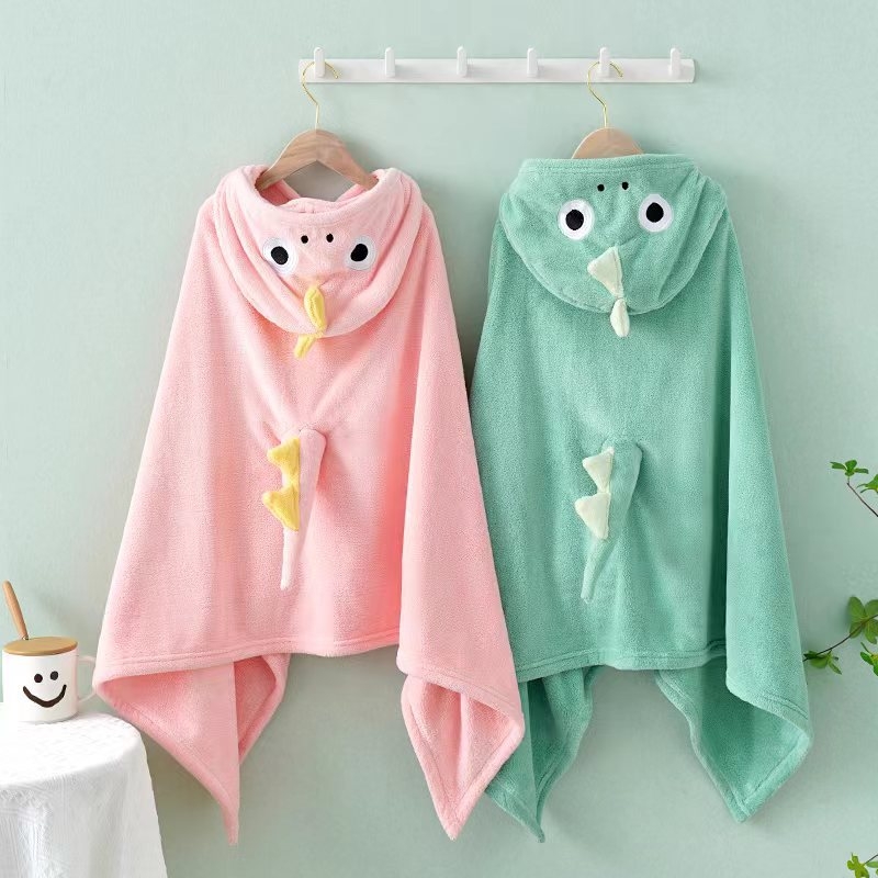 Jin Wan Dječji kupaći ručnik s kapuljačom — mekani koralni fleece, nosivi, zgušnjen, 400–500 g, upijajući