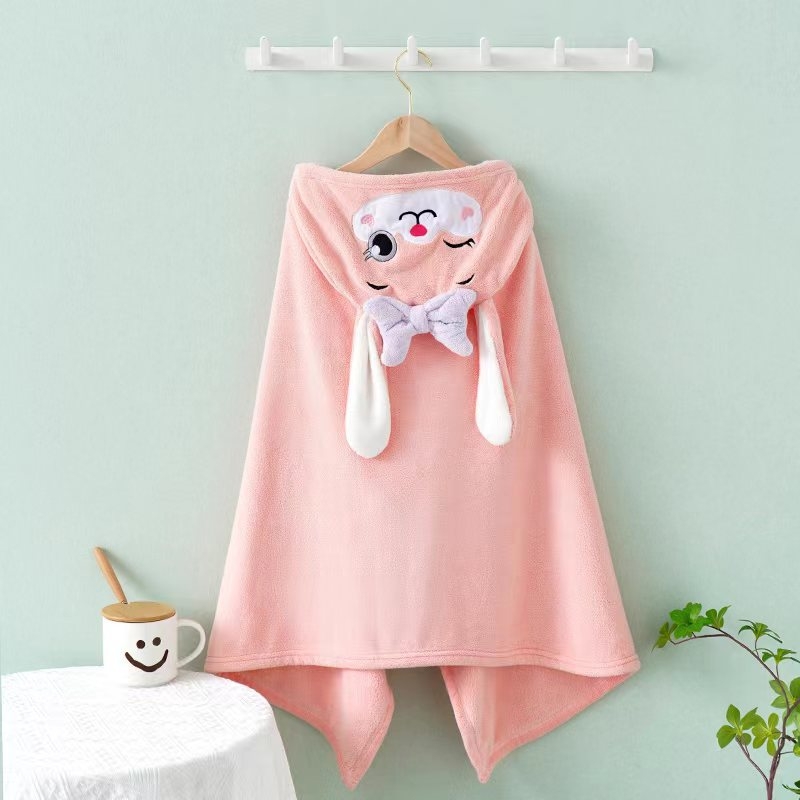 Jin Wan Dječji kupaći ručnik s kapuljačom — mekani koralni fleece, nosivi, zgušnjen, 400–500 g, upijajući