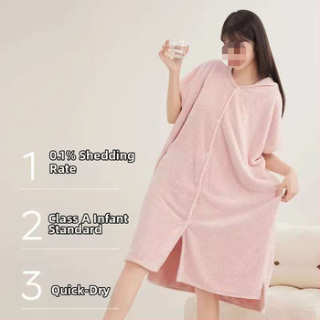 Halat de baie cu glugă din fleece coral, broderie, amestec cu spandex, 580 g