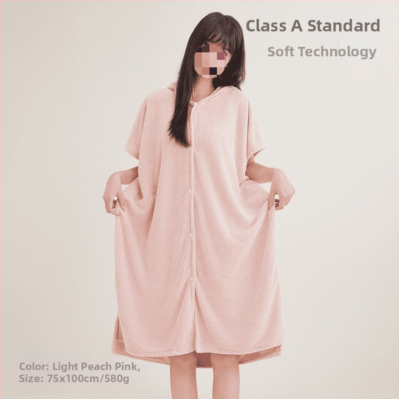 Halat de baie cu glugă din fleece coral, broderie, amestec cu spandex, 580 g