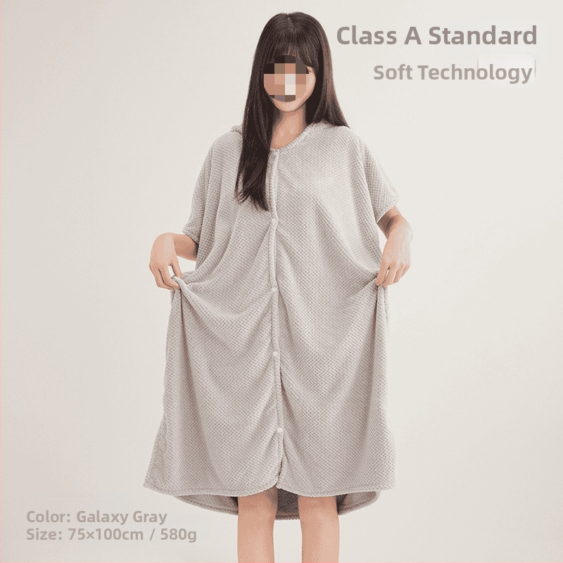 Halat de baie cu glugă din fleece coral, broderie, amestec cu spandex, 580 g