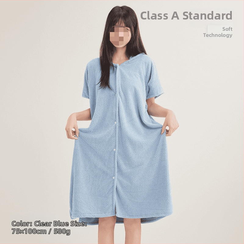 Halat de baie cu glugă din fleece coral, broderie, amestec cu spandex, 580 g