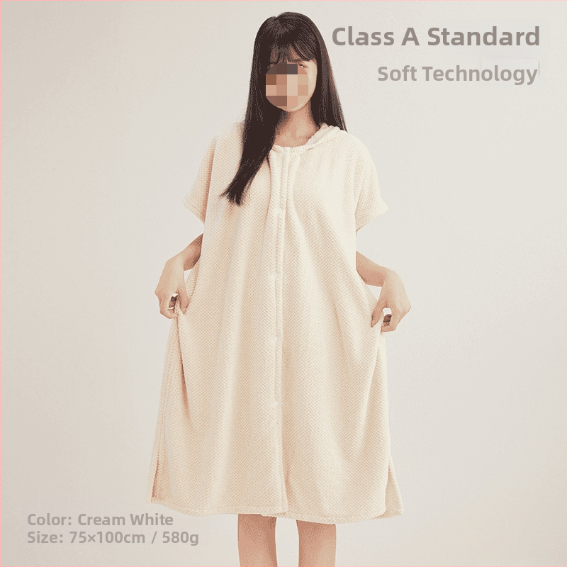 Halat de baie cu glugă din fleece coral, broderie, amestec cu spandex, 580 g