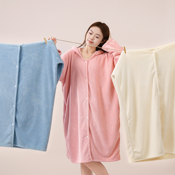 Halat de baie, lung cu glugă, unisex, de iarnă, din fleece coral, gros și absorbant (650 g, 80% poliester, mâneci lungi, adulți)