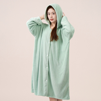 Halat de baie, lung cu glugă, unisex, de iarnă, din fleece coral, gros și absorbant (650 g, 80% poliester, mâneci lungi, adulți)