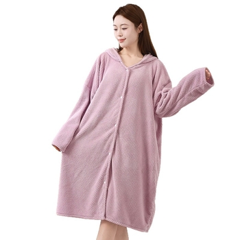 Halat de baie, lung cu glugă, unisex, de iarnă, din fleece coral, gros și absorbant (650 g, 80% poliester, mâneci lungi, adulți)